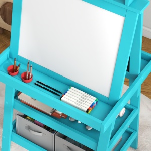 Tablă de Desen Dublă cu Magnet, Sul de Hârtie și Depozitare, Pentru Copii 3-6 Ani, 59x48x118 cm, Albastru - Img 8