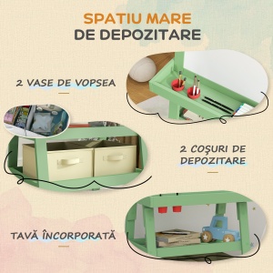 Tablă pentru Copii cu Șevalet 3 în 1, Sul de Hârtie și 2 Containere, din Lemn, 59x48x118 cm, Verde - Img 5