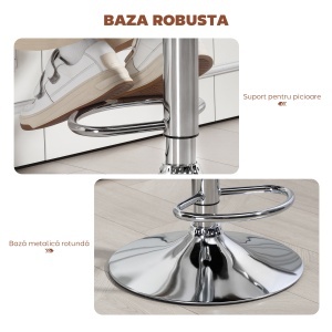 Taburet de Bar cu Înălțime Reglabilă, Scaun Înalt din PU cu Spătar, Suport pentru Picioare, Cotiere și Șezut Moale, Structură din Oțel, Rotativ la 360°, pentru Bucătărie, Maro - Img 6