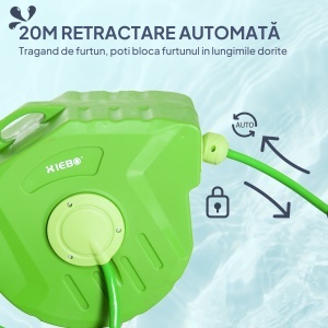 Tambur Portabil pentru Furtun Montat pe Perete cu Derulare Automata, 47,5x15,5x35,5 cm, Verde - Img 5