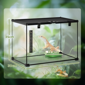 Terariu Înălțat pentru Reptile cu Încuietoare și Ușă pentru Hrănire, 50x30x35 cm, Negru - Img 3