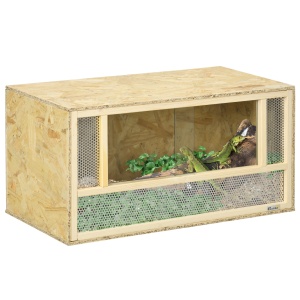 Terariu pentru Reptile cu Uși din Sticlă Glisante și Panouri din Plasă, 40x80x40 cm, Lemn Natural - Img 1