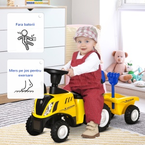 Tractor pentru Copii Prevazut cu Loc cu Remorca Varsta 12-36 Luni Galben - Img 8