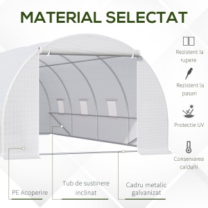 Tunnel Sera de gradina pentru plante din PE cu tevi metalice 6x3x2m Alb - Img 4