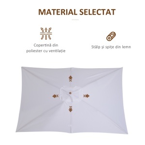 Umbrela de Gradina 2x3 m, Umbrela Parasolar Impermeabila din Lemn Lacuit cu Copertina Detasabila, Alb - Img 7