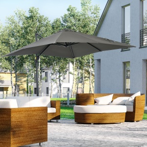 Umbrelă de Grădină cu Manivelă de Mână cu Unghi Reglabil pe 5 Niveluri și Rotație la 360°, 245x245x245 cm, Gri - Img 2