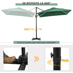 Umbrelă de Grădină cu Manivelă, Rotire la 360°, Orificii de Ventilație și Parasolar Reglabil, 2.5x2.5 m, Verde - Img 4