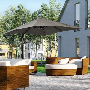 Umbrelă de Grădină cu Manivelă, Rotire la 360° și Copertină Reglabilă pe 5 Niveluri, 2.5x2.5 m, Gri Deschis - Img 2