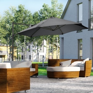 Umbrelă de Grădină cu Rotație la 360°, Braț, Bază în Cruce și Orificiu de Ventilație, Ø256x245 cm, Gri Închis - Img 2