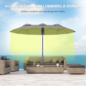 Umbrela de Gradina Dubla inclinabila 45°, cu Manivela si 3 Orificii de Ventilatie, 295x152x222 cm, Gri - Img 5