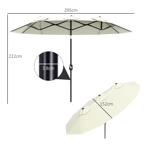 Umbrelă de Grădină Dublă Înclinabilă la 45° cu Manivelă si 3 Orificii de Ventilație, 295x152x222 cm, Bej - Img 3