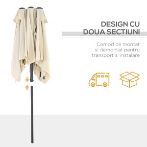 Umbrelă de Grădină Dublă Înclinabilă și Reglabilă în Înălțime, 295x150x170-214 cm, Alb Crem - Img 8