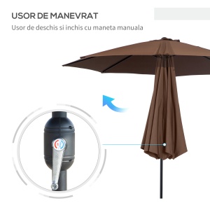 Umbrela de Gradina Inclinabila 3x2.45m in Poliester Impermeabil, Cafea - Img 5
