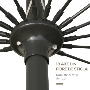 Umbrelă de Grădină Înclinabilă cu Manivelă și 18 Spițe din Metal și Poliester, Ø250x240 cm, Gri Deschis - Img 7