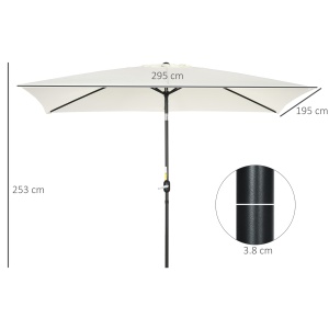 Umbrelă de Grădină Înclinabilă cu Manivelă și 6 Spiţe, 2x3 m, Alb Crem - Img 3