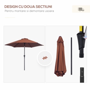 Umbrelă de Grădină Înclinabilă cu Manivelă și 6 Spițe din Aluminiu, 2.6x2.35 m, Cafeniu - Img 6