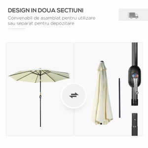 Umbrelă de Grădină Înclinabilă, cu Manivelă și Tijă Demontabilă, din Metal și Poliester, Ø295x250 cm, Albastru - Img 6