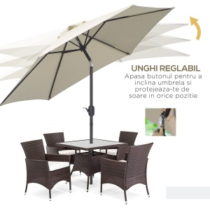Umbrela de Gradina si Plaja Inclinabila Aluminiu si Poliester Alb Φ2.6×2.35m - Img 5