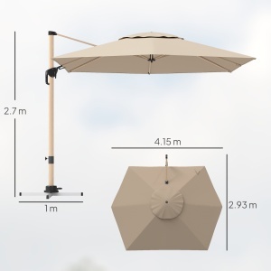 Umbrelă de Grădină Suspendată Înclinabilă cu Bază în Cruce UPF50+, Kaki - Img 3