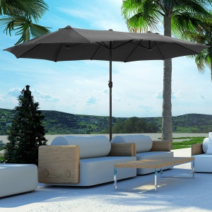 Umbrelă de grădină XXL cu picior în cruce, umbrelă de dimensiuni mari 4,6L x 2,7l x 2,4H cm, manivelă de deschidere/închidere, oțel, poliester de înaltă densitate, gri - Img 2