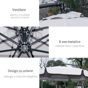 Umbrelă de Soare pentru Grădină cu Braț și Deschidere cu Manivelă, Φ265x265 cm, Bej - Img 6