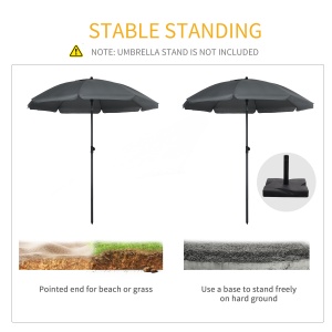 Umbrela de soare pentru plaja din Poliester si Otel cu 8 Nervuri, cu Tetiera care se Inclina la 45° si Design in 2 Sectiuni, Ø180x209 cm, Gri - Img 7
