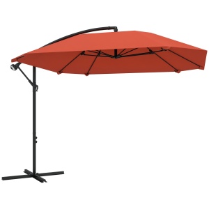 Umbrelă de Soare Suspendată cu Bază în Cruce, Articulație Tip Banană și Manivelă, 304x260x245 cm, Maro - Img 1