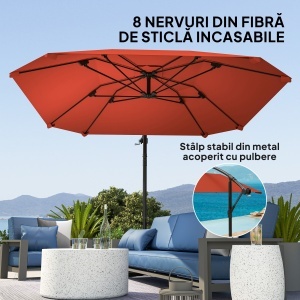 Umbrelă de Soare Suspendată cu Bază în Cruce, Articulație Tip Banană și Manivelă, 304x260x245 cm, Maro - Img 4
