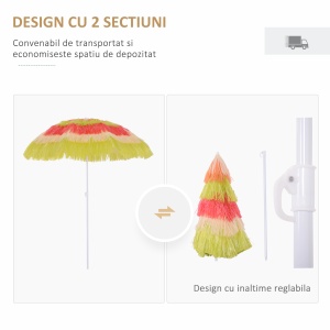 Umbrelă Hawaiană Portabilă, Acoperitoare Ø160cm, Impermeabilă, Înălțime până la 180cm - Img 4