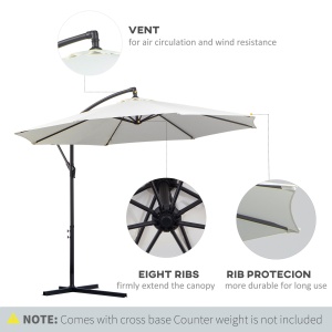 Umbrela pentru Gradina Brat cu Manivela, Φ3x2.5m, Alba - Img 5