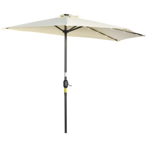 Umbrela Semicirculara cu 20 Lumini LED, Panou Solar, Manivela si Tija in 2 Sectiuni, 265x135x240 cm, Bej - Img 1