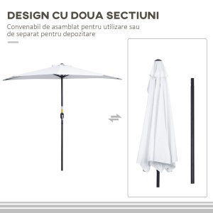Umbrelă Semicirculară de Perete cu Deschidere cu Manivelă și 5 Spițe, 2.6x1.35x2.3 m, Alb - Img 6