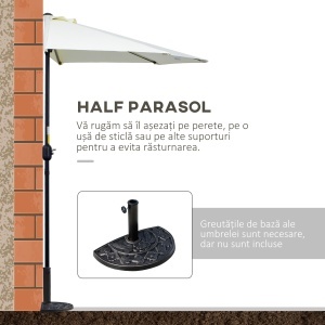 Umbrelă Semicirculară de Perete cu Manivelă și 5 Spițe, 2.6x1.35x2.3 m, Bej - Img 4