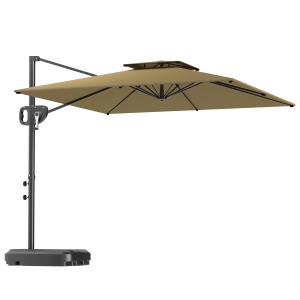 Umbrelă Suspendată cu Bază Greutăți și Acoperiș Dublu pentru Grădină, Umbrelă Suspendată Pătrată cu Manivelă și Unghi Reglabil, Gri Închis - Img 1