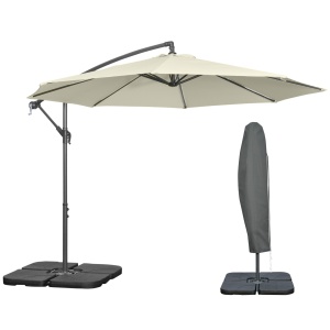 Umbrelă Suspendată cu Bază în Cruce, Greutăţi, Manivelă și Protecţie UV, Ø3x2.5 m, Bej - Img 1