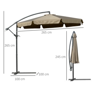 Umbrela Suspendată cu Copertină Reglabilă, Bază în Cruce, Orificii de Ventilaţie şi Manivelă, 2.7x2.7 m, Cafeniu - Img 3