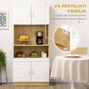 Unitate de camara inalta din PA de culoare alb si lemn cu 4 usi cu dulapuri si raft deschis, pentru bucatarie si sufragerie, 80x40x180 cm - Img 5