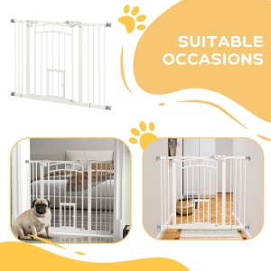 Uşa de Siguranţă pentru Câini, Barieră pentru Animale de Companie cu Ușă Mică pentru Pisici, 74-100x76 cm, Alb - Img 9