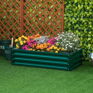 4' x 2' x 1' Pat de Gradina Galvanizat Inaltat, Cutie de Plantare din Metal Pat Inaltat pentru Legume, Flori, Plante si Plante Aromatice, Verde - Img 2