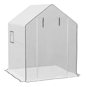 Acoperiș de Înlocuire pentru Seră Walk-in din PE cu Ușă Rulabilă și Ferestre, 140 x 143 x 190cm, Alb - Img 1
