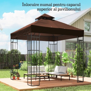 Acoperiș de Schimb pentru Foișor 3x3 m cu 2 Niveluri pentru Grădină, Copertină Rezistentă la Apă din Țesătură Oxford 370g/㎡ Anti-UV 30+ cu Orificii de Drenaj, Cafeniu - Img 2