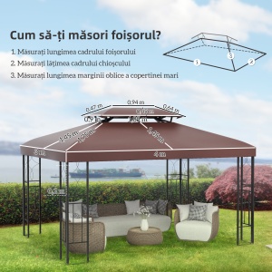Acoperis de Schimb pentru Gazebo de Gradina, Impermeabil, Dublu Strat, 3x4 m - Img 3