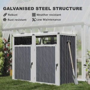 Acoperitor pentru Tomberoane de Exterior cu 2 Compartimente, Capac Rabatabil 180°, din Oțel Galvanizat, pentru Grădină sau Patio, 146x81x122 cm, Gri Închis - Img 6