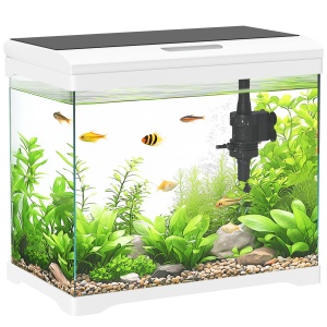 Acvariu 17L – Cu Iluminare LED, Filtru & Pompa de Apa, Alb - Img 1