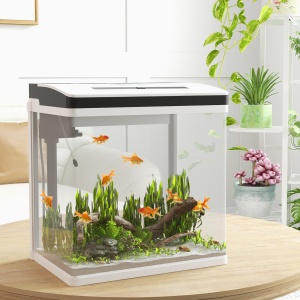 Acvariu de 28L cu Iluminare LED, Orificii de Ventilație și Pompă Silențioasă, 38x26x38 cm, Alb - Img 2
