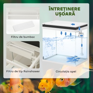Acvariu de Sticlă pentru Pești cu Iluminare LED, Filtru și Pompă de Apă, 38x26x38 cm, Alb - Img 4