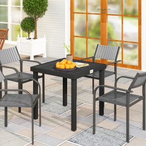 Aluminum Outdoor Patio Dining Table for 4 for Garden Lawn Backyard, Natural - Img 2