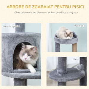 ansamblu pentru 1-2 pisici, 3 nivele, 48x48x104cm gri - Img 5