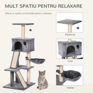 Ansamblu pentru pisici accesorizat cu culcus Patut suspendat si 2 Scarite din Plus Gri - Img 6