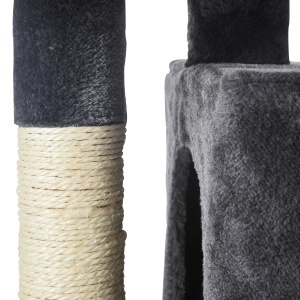 Ansamblu pentru pisici cu stalpi din sisal, pat si 2 Casute cu invelis de plus, 59x39x83cm, Negru - Img 8